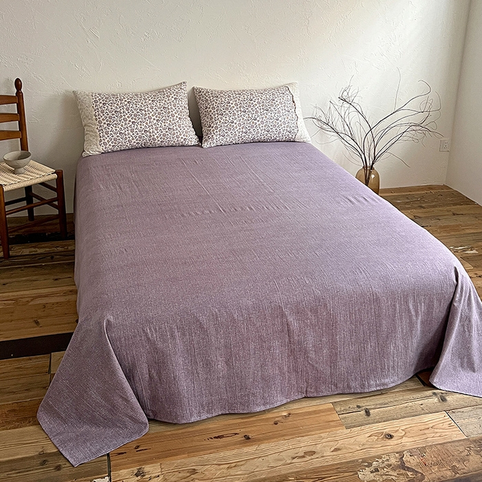 91家纺网 家纺一手货源 找家纺 富米莱（原臻工厂） 2025秋冬新品A类高克重亚麻复古全棉花边侘寂风原麻系列 花予-紫