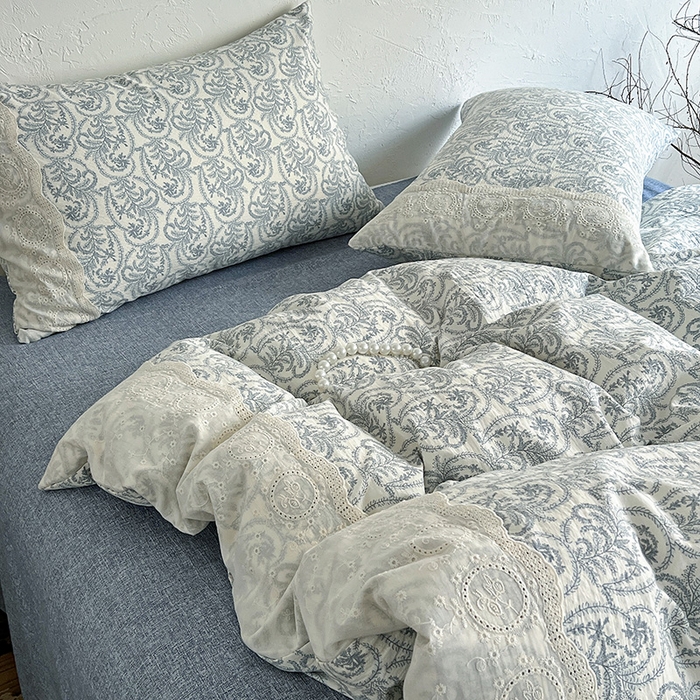 91家纺网 家纺一手货源 找家纺 富米莱（原臻工厂） 2025秋冬新品A类高克重亚麻复古全棉花边侘寂风原麻系列 卡曼-蓝