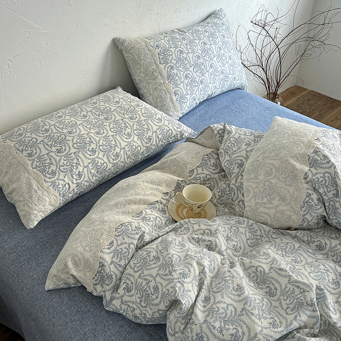 91家纺网 家纺一手货源 找家纺 富米莱（原臻工厂） 2025秋冬新品A类高克重亚麻复古全棉花边侘寂风原麻系列 卡曼-蓝