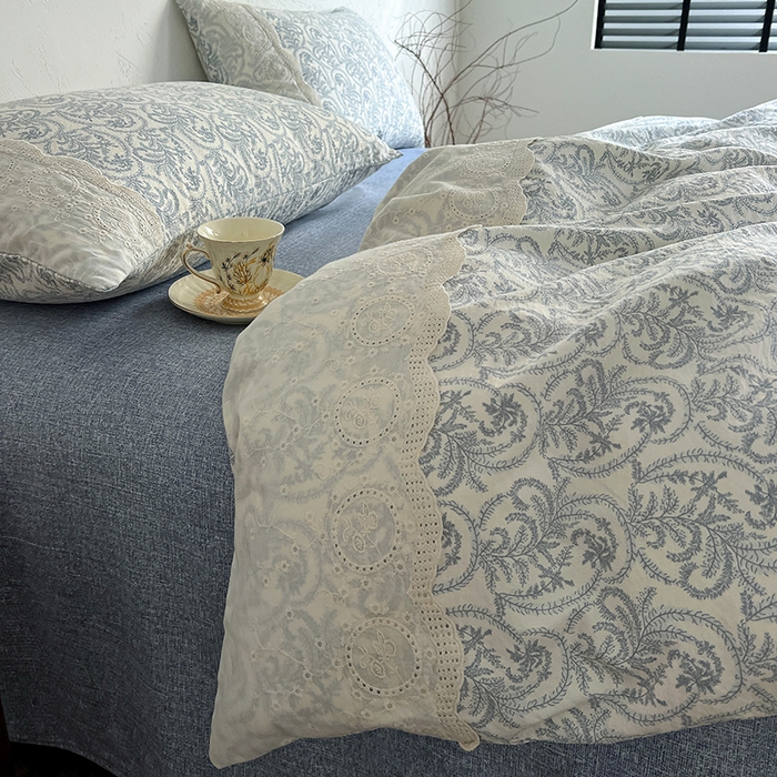 91家纺网 家纺一手货源 找家纺 富米莱（原臻工厂） 2025秋冬新品A类高克重亚麻复古全棉花边侘寂风原麻系列 卡曼-蓝