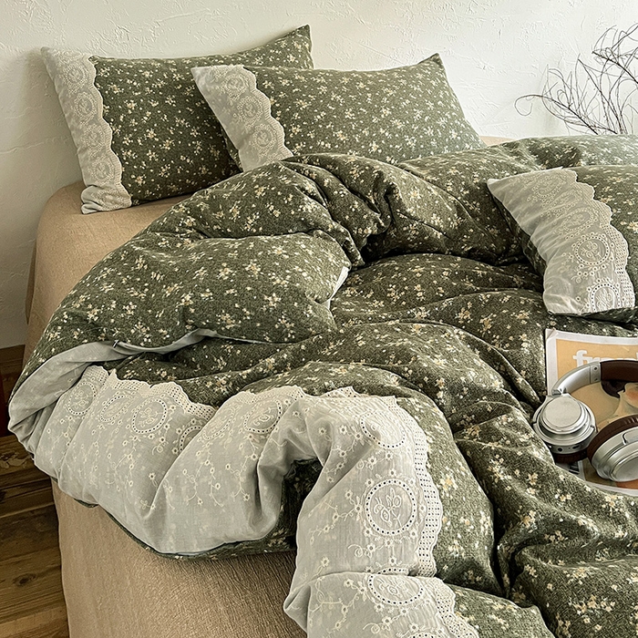 91家纺网 家纺一手货源 找家纺 富米莱（原臻工厂） 2025秋冬新品A类高克重亚麻复古全棉花边侘寂风原麻系列 茉莉-亚绿