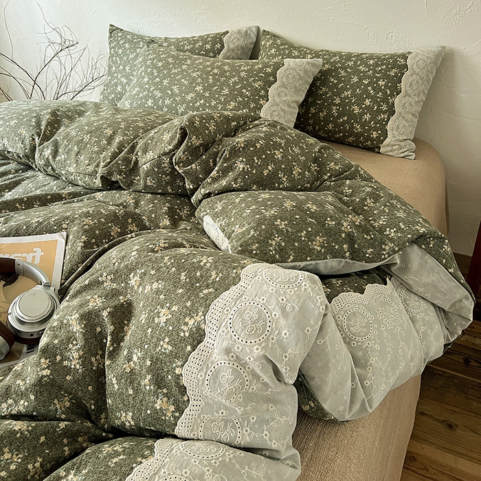 91家纺网 家纺一手货源 找家纺 富米莱（原臻工厂） 2025秋冬新品A类高克重亚麻复古全棉花边侘寂风原麻系列 茉莉-亚绿