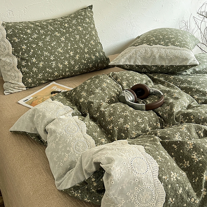 91家纺网 家纺一手货源 找家纺 富米莱（原臻工厂） 2025秋冬新品A类高克重亚麻复古全棉花边侘寂风原麻系列 茉莉-亚绿