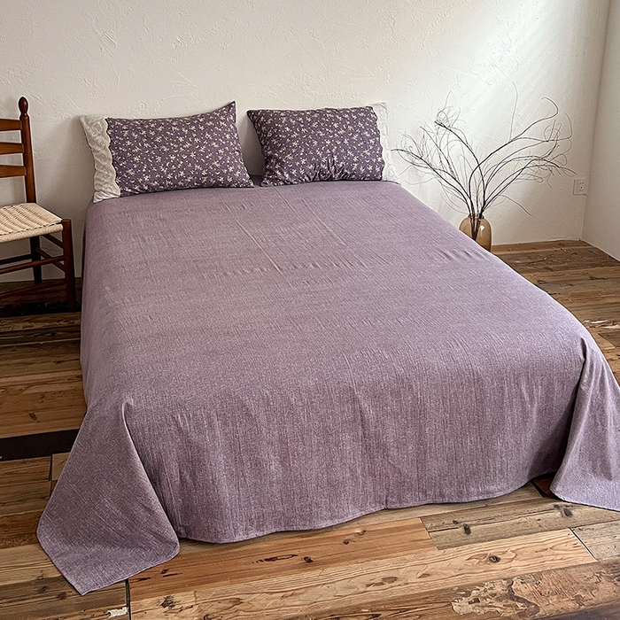 91家纺网 家纺一手货源 找家纺 富米莱（原臻工厂） 2025秋冬新品A类高克重亚麻复古全棉花边侘寂风原麻系列 茉莉-紫