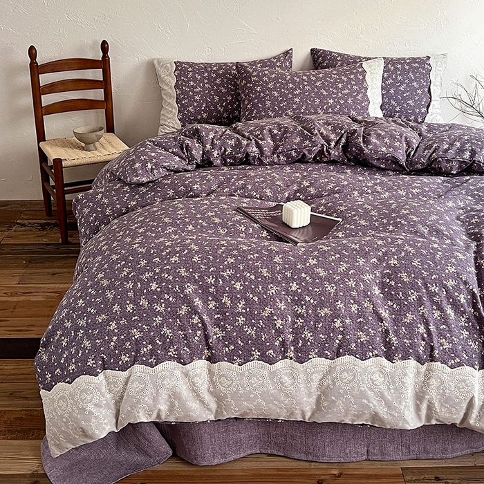 91家纺网 家纺一手货源 找家纺 富米莱（原臻工厂） 2025秋冬新品A类高克重亚麻复古全棉花边侘寂风原麻系列 茉莉-紫