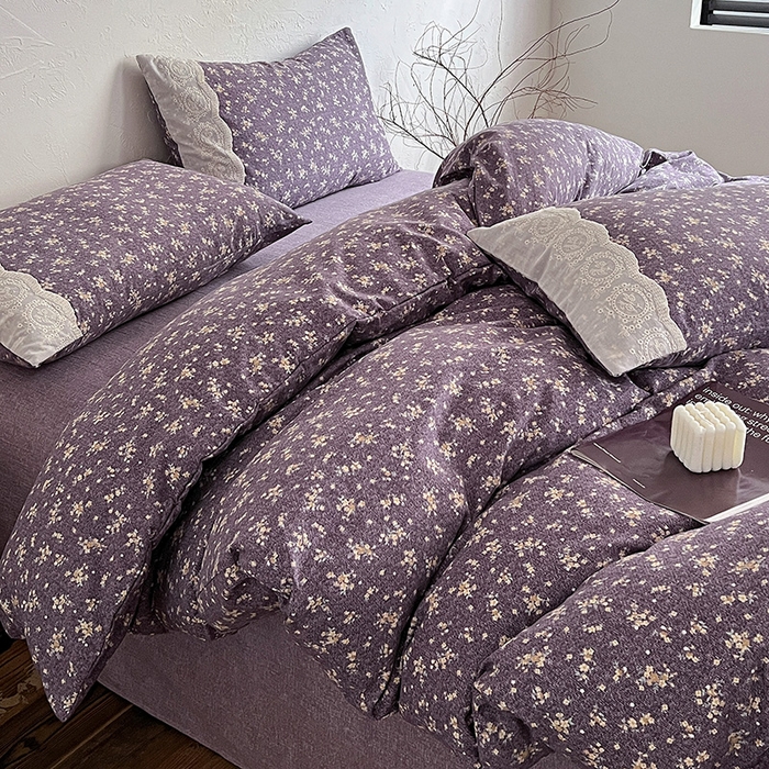 91家纺网 家纺一手货源 找家纺 富米莱（原臻工厂） 2025秋冬新品A类高克重亚麻复古全棉花边侘寂风原麻系列 茉莉-紫