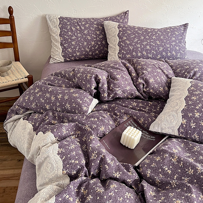 91家纺网 家纺一手货源 找家纺 富米莱（原臻工厂） 2025秋冬新品A类高克重亚麻复古全棉花边侘寂风原麻系列 茉莉-紫