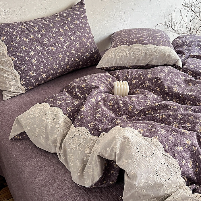 91家纺网 家纺一手货源 找家纺 富米莱（原臻工厂） 2025秋冬新品A类高克重亚麻复古全棉花边侘寂风原麻系列 茉莉-紫