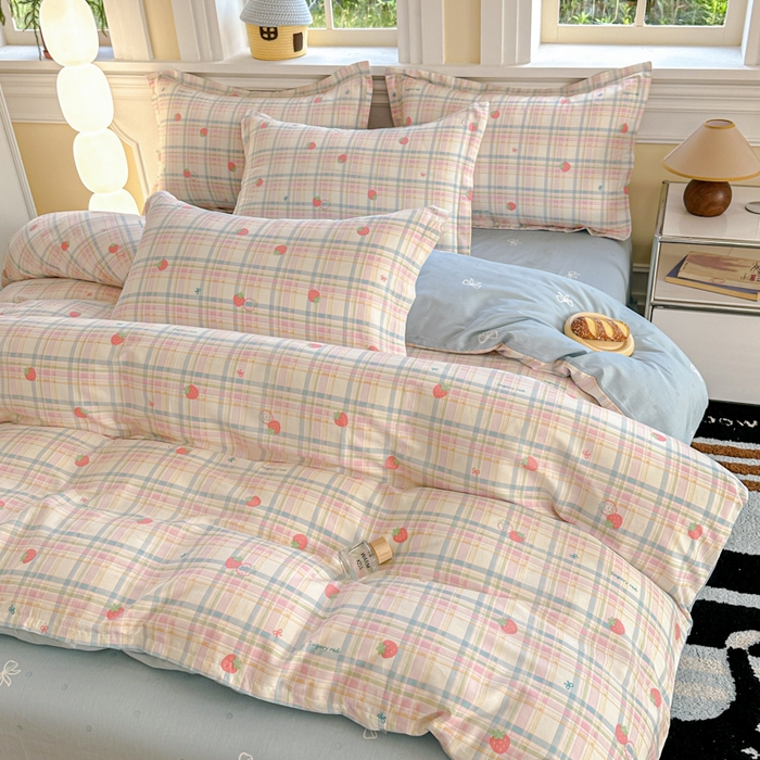 91家纺网 家纺一手货源 找家纺 帛织澜  2025新款全棉喷气12868系列纯棉四件套 草莓派