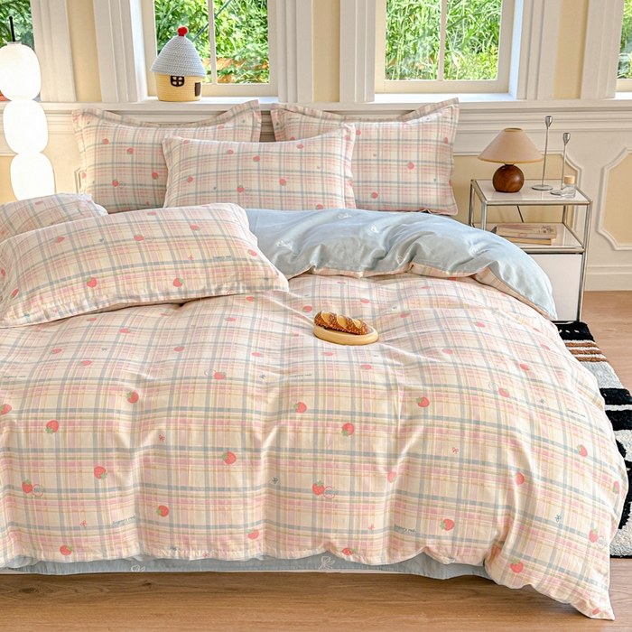 91家纺网 家纺一手货源 找家纺 帛织澜  2025新款全棉喷气12868系列纯棉四件套 草莓派