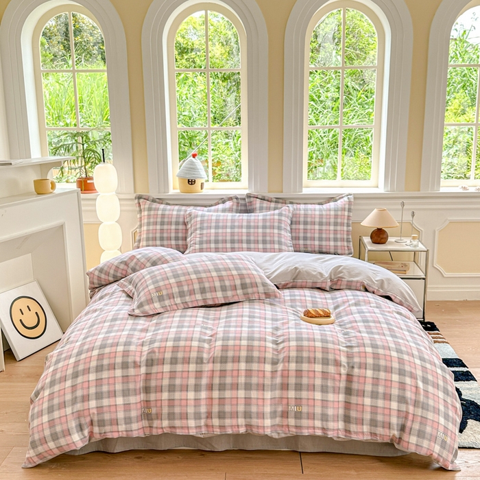 帛织澜  2025新款全棉喷气12868系列纯棉四件套 木几小格