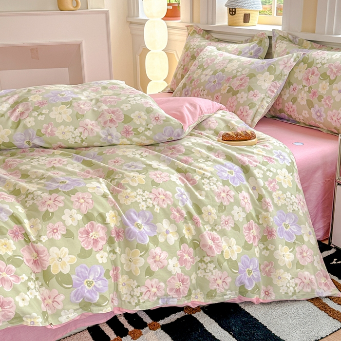 91家纺网 家纺一手货源 找家纺 帛织澜  2025新款全棉喷气12868系列纯棉四件套 七色花海