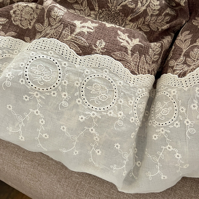 91家纺网 家纺一手货源 找家纺 富米莱（原臻工厂） 2025秋冬新品A类高克重亚麻复古全棉花边侘寂风原麻系列 墨染青筠-咖