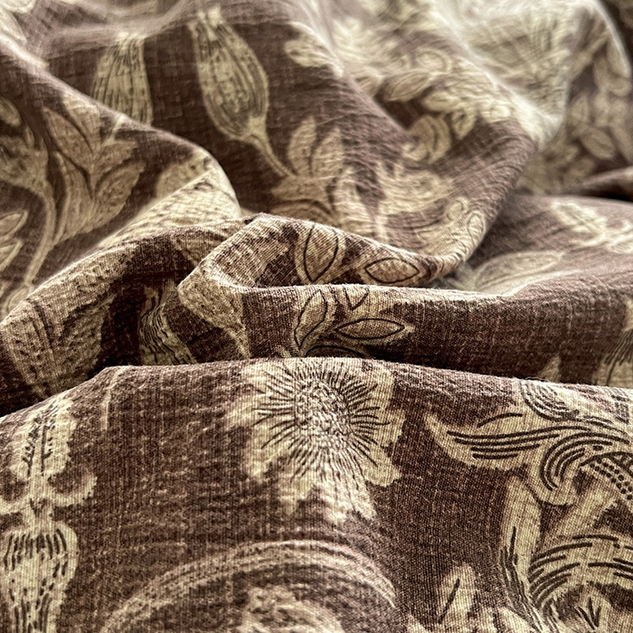 91家纺网 家纺一手货源 找家纺 富米莱（原臻工厂） 2025秋冬新品A类高克重亚麻复古全棉花边侘寂风原麻系列 墨染青筠-咖