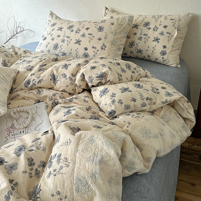 91家纺网 家纺一手货源 找家纺 富米莱（原臻工厂） 2025秋冬新品A类高克重亚麻复古全棉花边侘寂风原麻系列 秋屿-蓝