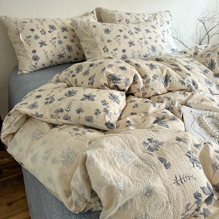 91家纺网 家纺一手货源 找家纺 富米莱（原臻工厂） 2025秋冬新品A类高克重亚麻复古全棉花边侘寂风原麻系列 秋屿-蓝