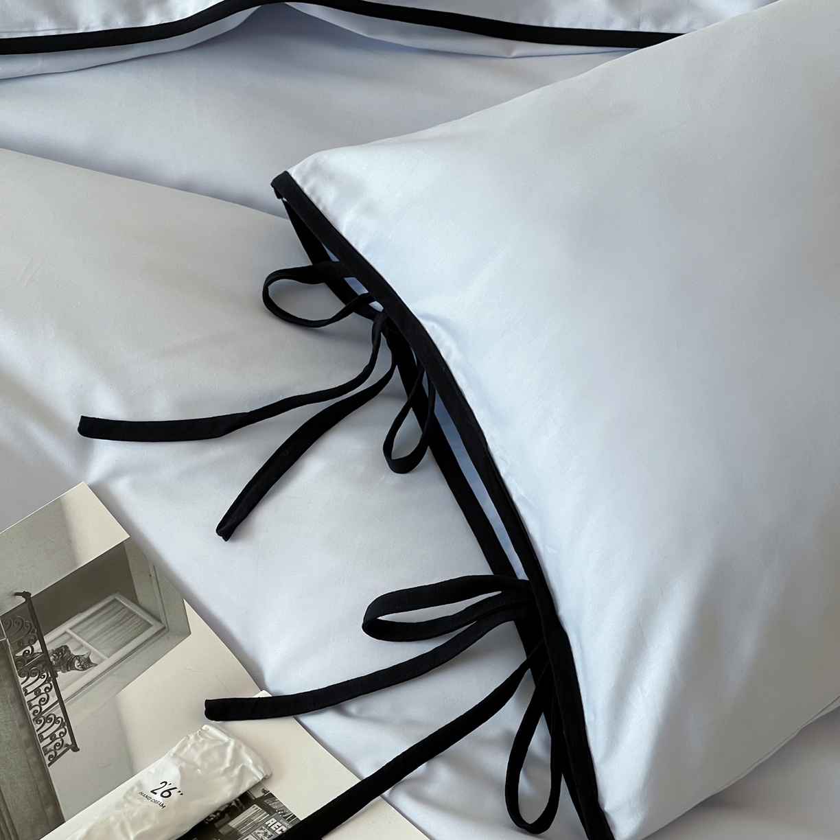 91家纺网 家纺一手货源 找家纺 尺素 2025新款纯色纯棉简约韩式ins风四件套民宿风全棉被套棉床单双人被套加大床单1.8纯色床笠 夏至-藏青