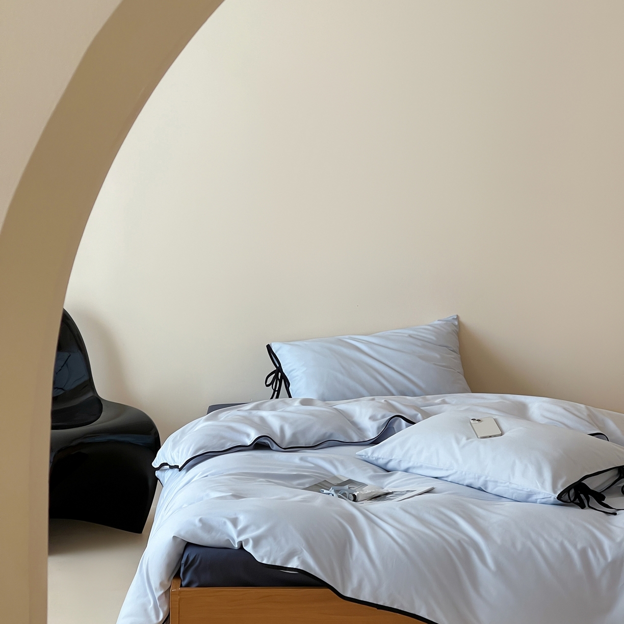 91家纺网 家纺一手货源 找家纺 尺素 2025新款纯色纯棉简约韩式ins风四件套民宿风全棉被套棉床单双人被套加大床单1.8纯色床笠 夏至-藏青