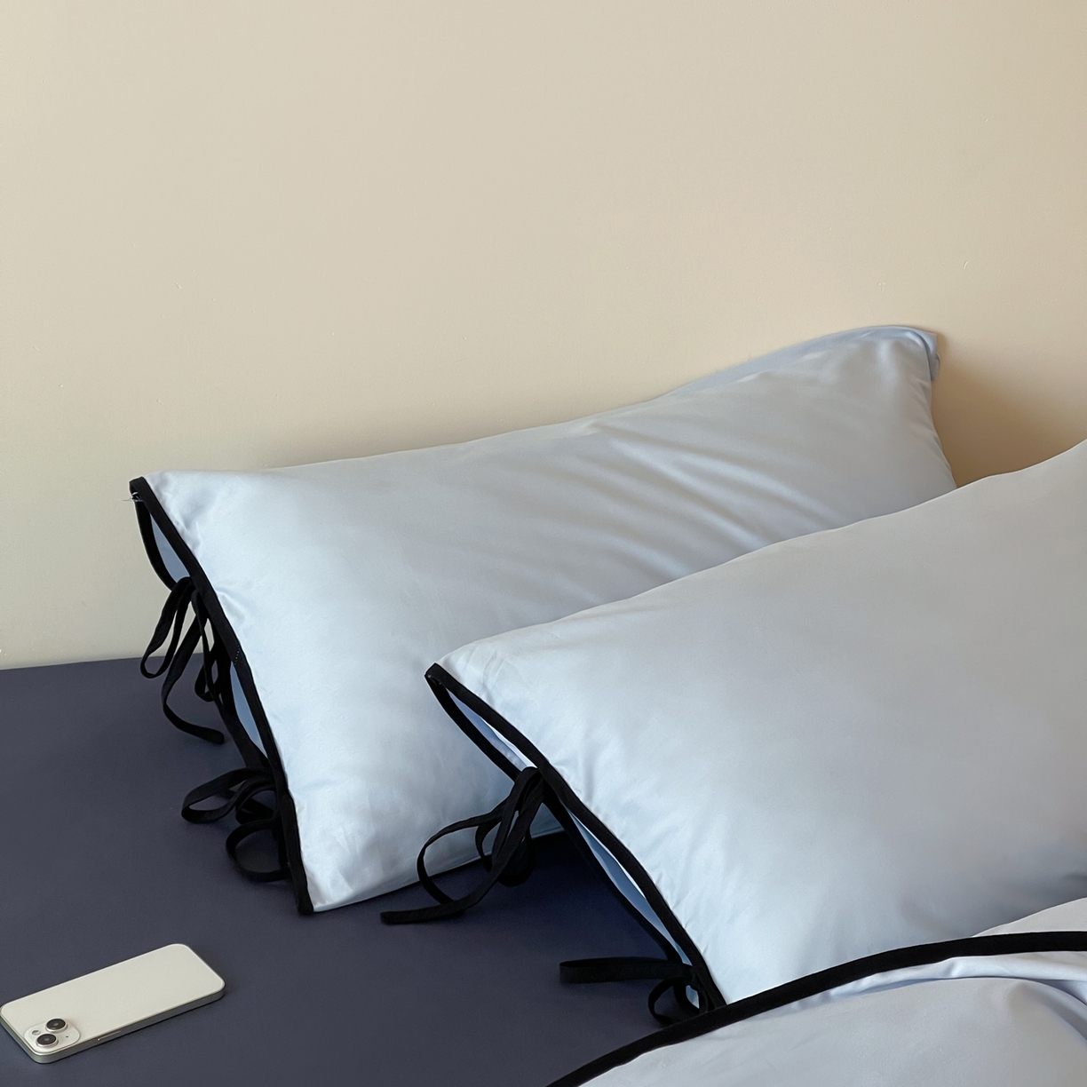 91家纺网 家纺一手货源 找家纺 尺素 2025新款纯色纯棉简约韩式ins风四件套民宿风全棉被套棉床单双人被套加大床单1.8纯色床笠 夏至-藏青