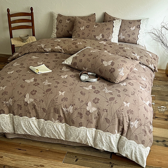 91家纺网 家纺一手货源 找家纺 富米莱（原臻工厂） 2025秋冬新品A类高克重亚麻复古全棉花边侘寂风原麻系列 晓梦