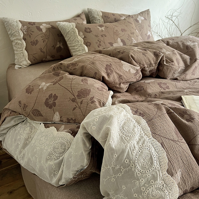 91家纺网 家纺一手货源 找家纺 富米莱（原臻工厂） 2025秋冬新品A类高克重亚麻复古全棉花边侘寂风原麻系列 晓梦