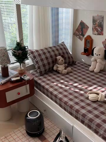 91家纺网 家纺一手货源 找家纺 （总）韩巢家纺 2025新款上下铺双层纱学生宿舍寝室格子复古风床笠单件高低床防滑床单床套