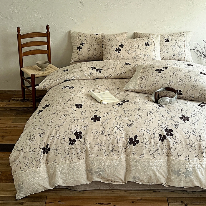 91家纺网 家纺一手货源 找家纺 富米莱（原臻工厂） 2025秋冬新品A类高克重亚麻复古全棉花边侘寂风原麻系列 约定-咖