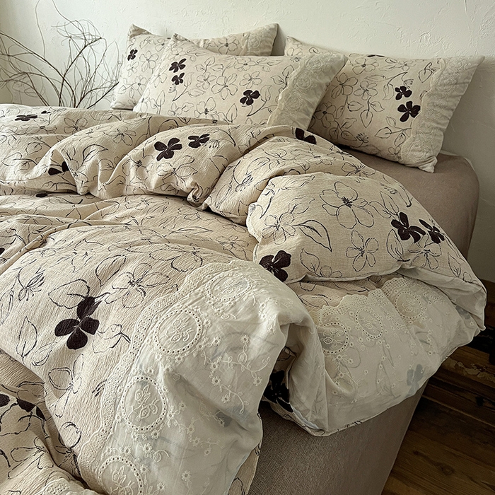 91家纺网 家纺一手货源 找家纺 富米莱（原臻工厂） 2025秋冬新品A类高克重亚麻复古全棉花边侘寂风原麻系列 约定-咖