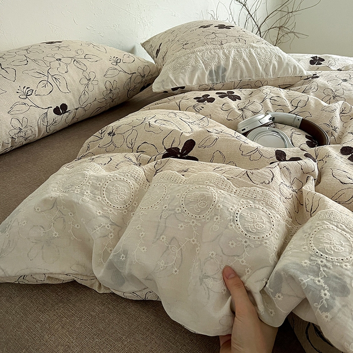 91家纺网 家纺一手货源 找家纺 富米莱（原臻工厂） 2025秋冬新品A类高克重亚麻复古全棉花边侘寂风原麻系列 约定-咖