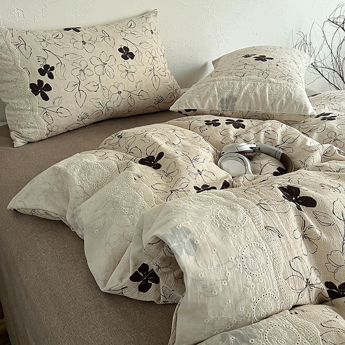 91家纺网 家纺一手货源 找家纺 富米莱（原臻工厂） 2025秋冬新品A类高克重亚麻复古全棉花边侘寂风原麻系列 约定-咖