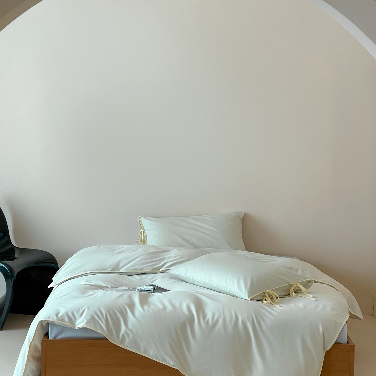 91家纺网 家纺一手货源 找家纺 尺素 2025新款纯色纯棉简约韩式ins风四件套民宿风全棉被套棉床单双人被套加大床单1.8纯色床笠 薄荷-浅蓝