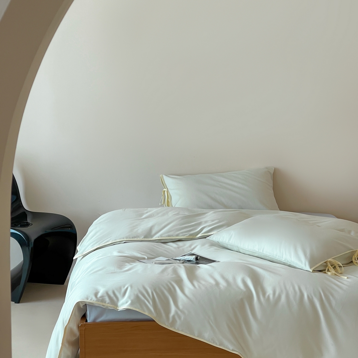 91家纺网 家纺一手货源 找家纺 尺素 2025新款纯色纯棉简约韩式ins风四件套民宿风全棉被套棉床单双人被套加大床单1.8纯色床笠 薄荷-浅蓝