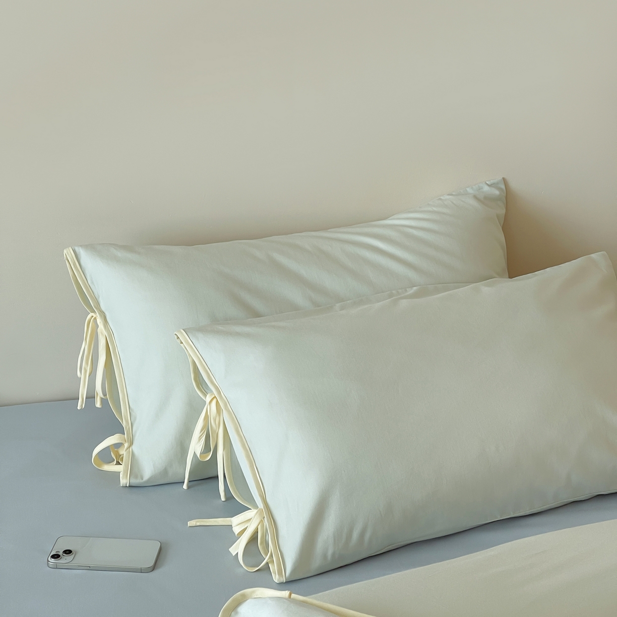 91家纺网 家纺一手货源 找家纺 尺素 2025新款纯色纯棉简约韩式ins风四件套民宿风全棉被套棉床单双人被套加大床单1.8纯色床笠 薄荷-浅蓝