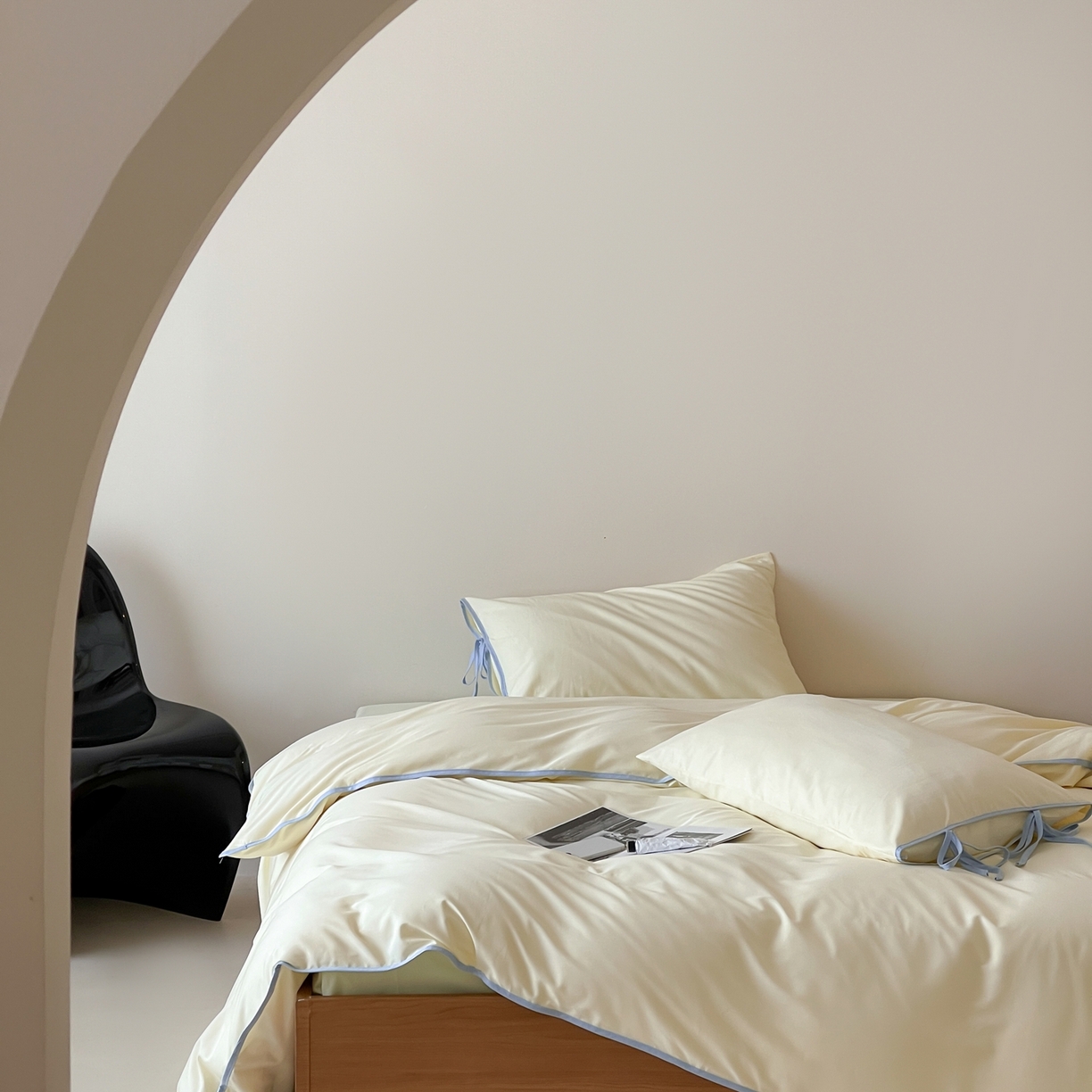 91家纺网 家纺一手货源 找家纺 尺素 2025新款纯色纯棉简约韩式ins风四件套民宿风全棉被套棉床单双人被套加大床单1.8纯色床笠 奶油-芝士