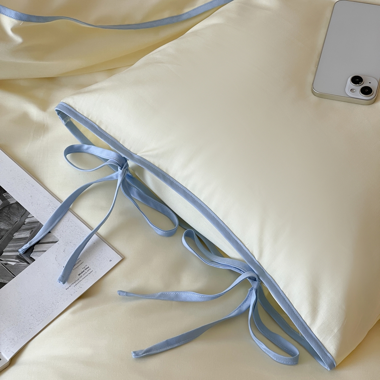 91家纺网 家纺一手货源 找家纺 尺素 2025新款纯色纯棉简约韩式ins风四件套民宿风全棉被套棉床单双人被套加大床单1.8纯色床笠 奶油-芝士