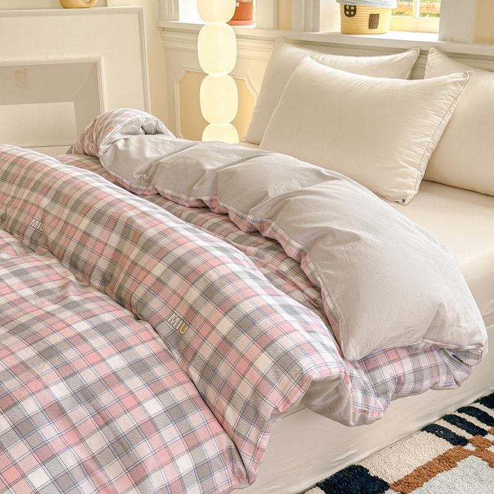 91家纺网 家纺一手货源 找家纺 帛织澜 2025新款全棉喷气12868系列纯棉单被套 木几小格