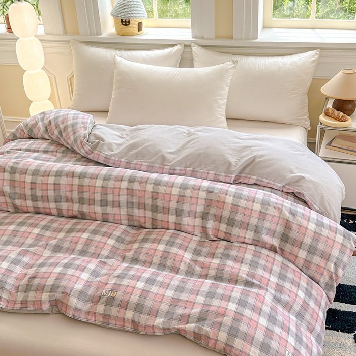 91家纺网 家纺一手货源 找家纺 帛织澜 2025新款全棉喷气12868系列纯棉单被套 木几小格