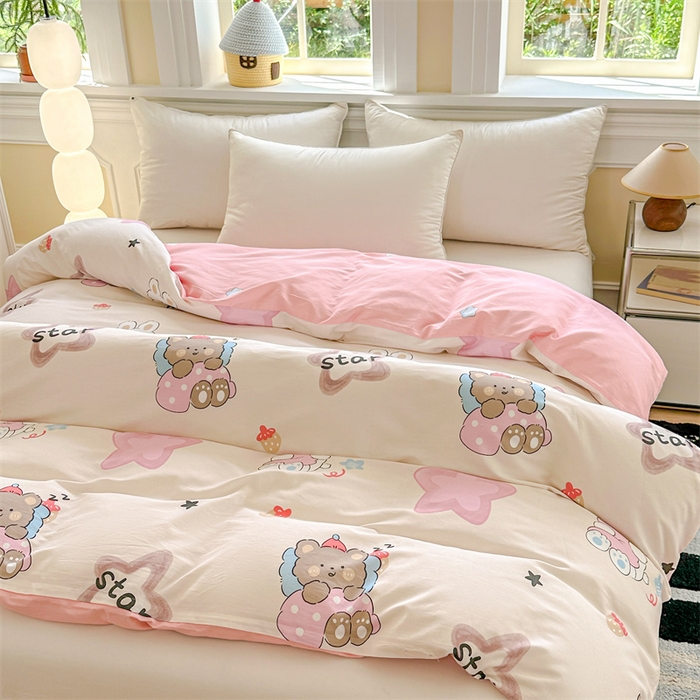 91家纺网 家纺一手货源 找家纺 帛织澜 2025新款全棉喷气12868系列纯棉单被套 星星兔