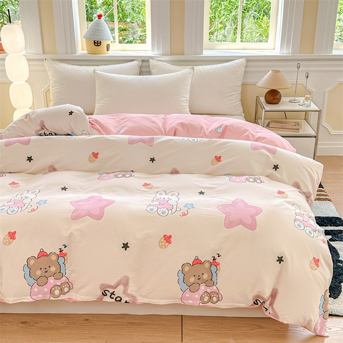 91家纺网 家纺一手货源 找家纺 帛织澜 2025新款全棉喷气12868系列纯棉单被套 星星兔