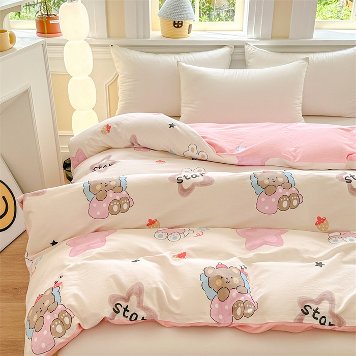 91家纺网 家纺一手货源 找家纺 帛织澜 2025新款全棉喷气12868系列纯棉单被套 星星兔