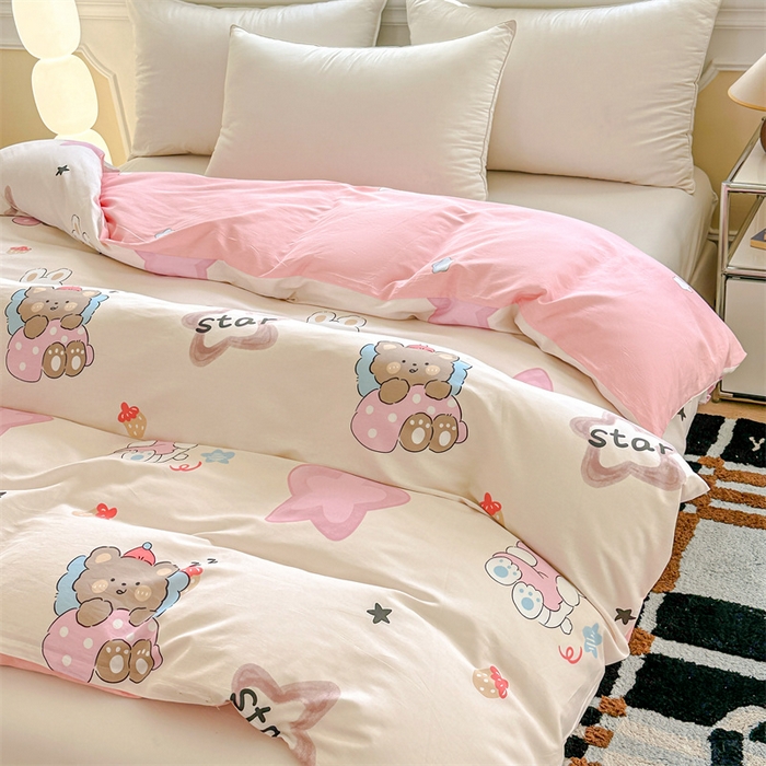 91家纺网 家纺一手货源 找家纺 帛织澜 2025新款全棉喷气12868系列纯棉单被套 星星兔