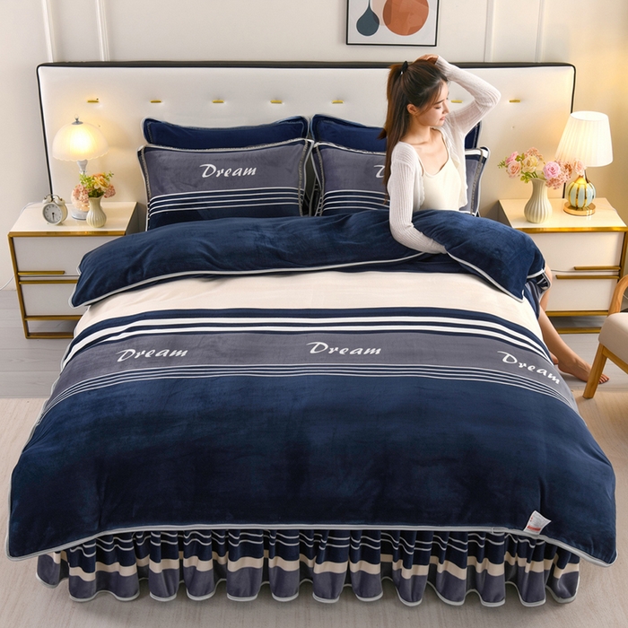 91家纺网 家纺一手货源 找家纺 （总）绒品壹家 2025新款电商直播爆款高克重7斤牛奶绒金貂绒印花床裙款三件套四件套