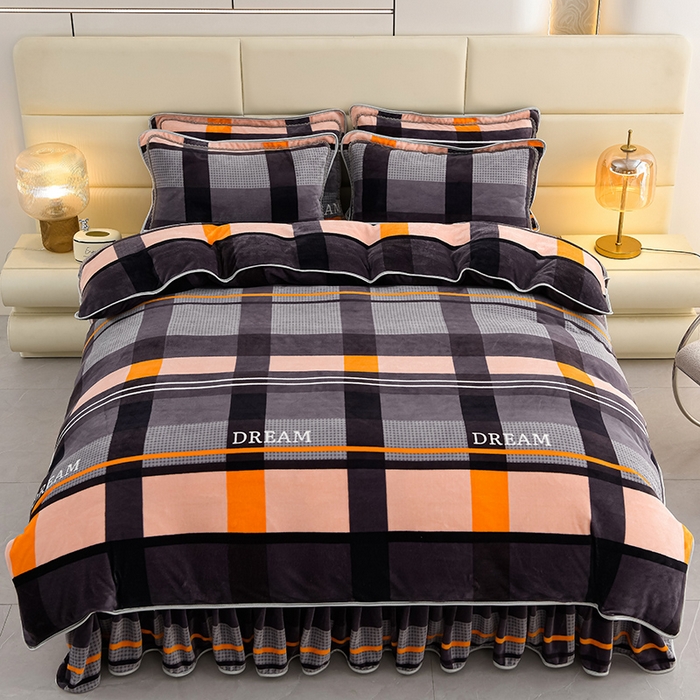 91家纺网 家纺一手货源 找家纺 （总）绒品壹家 2025新款电商直播爆款高克重7斤牛奶绒金貂绒印花床裙款三件套四件套