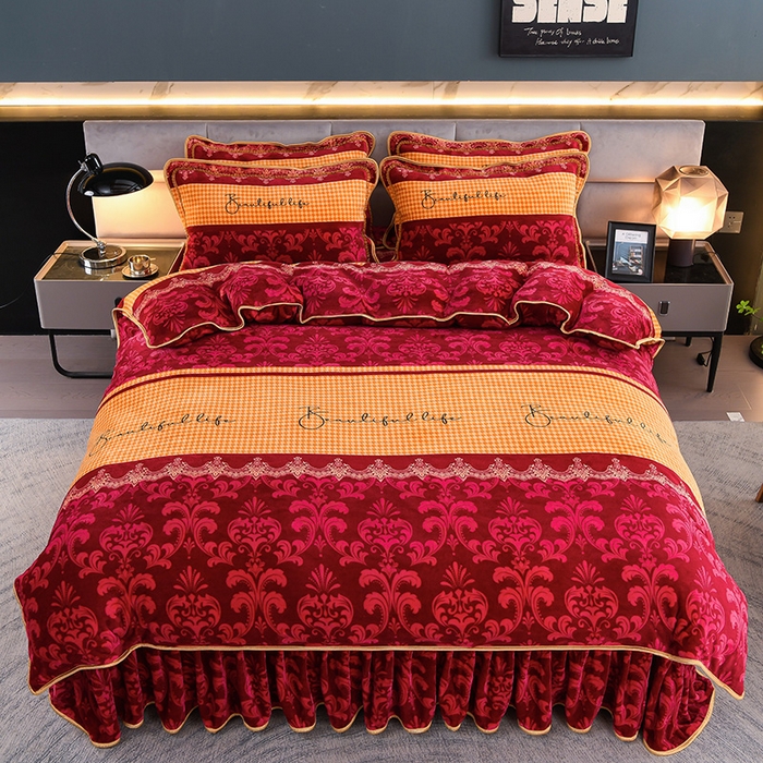 91家纺网 家纺一手货源 找家纺 （总）绒品壹家 2025新款电商直播爆款高克重7斤牛奶绒金貂绒印花床裙款三件套四件套