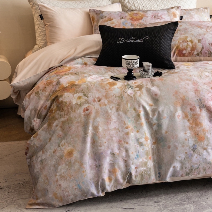 （总）佳汐蓝家纺 2025新款春夏100贡缎长绒棉数码印花四件套