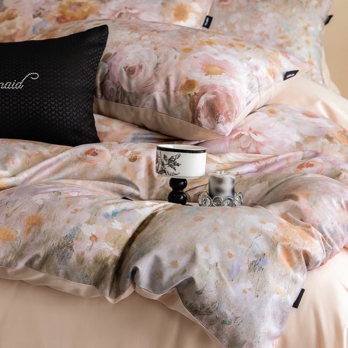 91家纺网 家纺一手货源 找家纺 （总）佳汐蓝家纺 2025新款春夏100贡缎长绒棉数码印花四件套