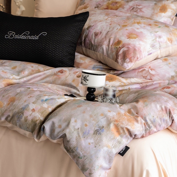 91家纺网 家纺一手货源 找家纺 （总）佳汐蓝家纺 2025新款春夏100贡缎长绒棉数码印花四件套