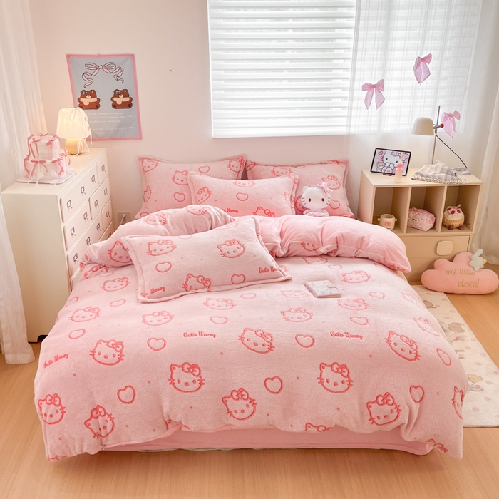 91家纺网 家纺一手货源 找家纺 （总）川悦生活 2025新款立体雪花绒印花大床四件套系列二场景一