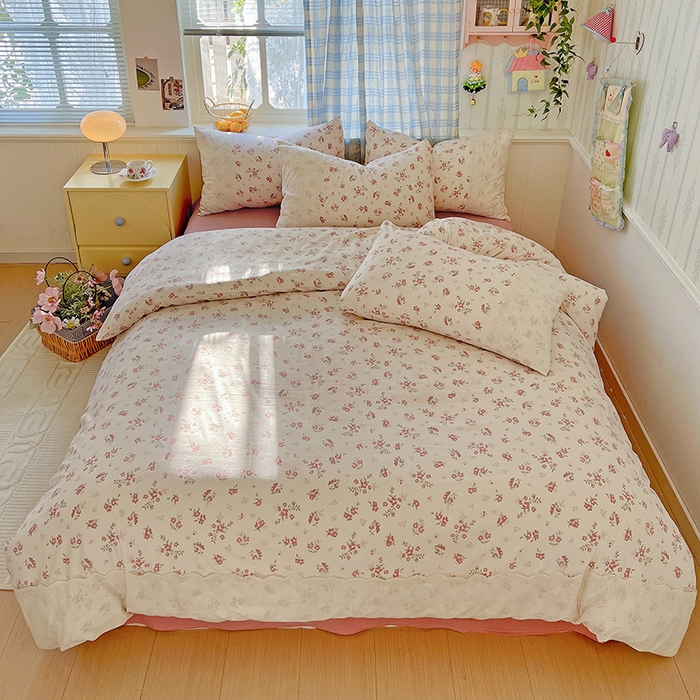 91家纺网 家纺一手货源 找家纺 （总）海岛哥哥 2025新款韩式全棉蕾丝花边软绵绵四件套