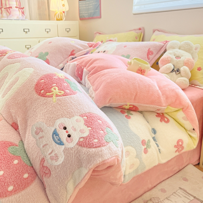 91家纺网 家纺一手货源 找家纺 （总）川悦生活 2025新款立体雪花绒印花大床四件套系列二场景一